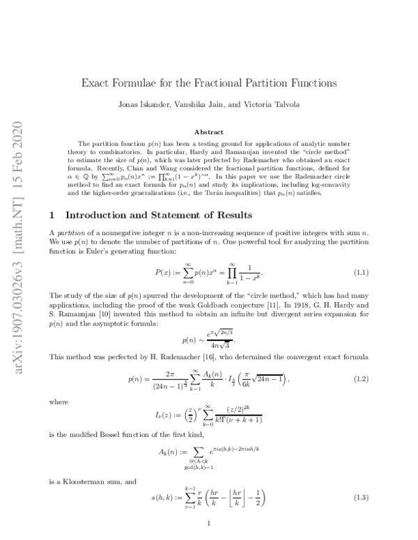 (PDF) Exact formulae for the fractional partition functions