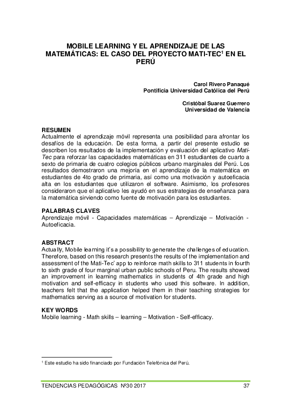 (PDF) Mobile learning y el aprendizaje de las matemáticas; el caso del ...