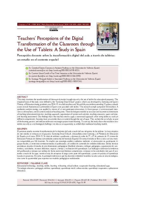 (PDF) Teachers' Perceptions of the Digital Transformation of the ...