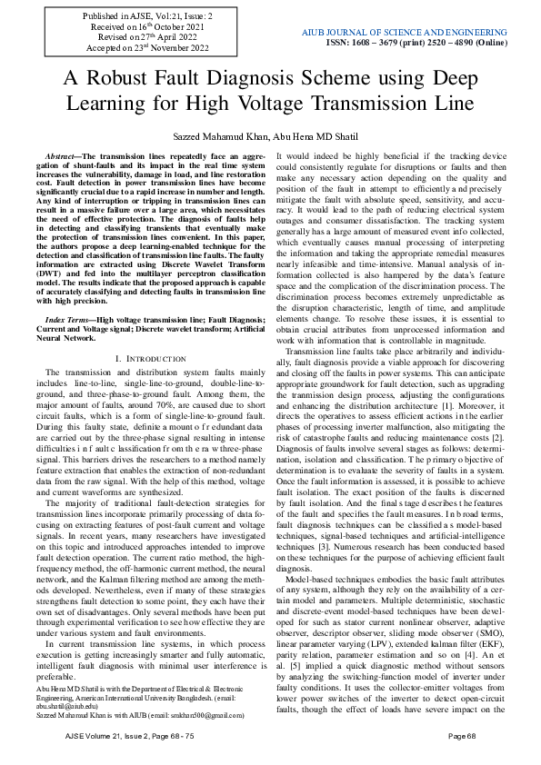 (PDF) A Robust Fault Diagnosis Scheme using Deep Learning for High ...