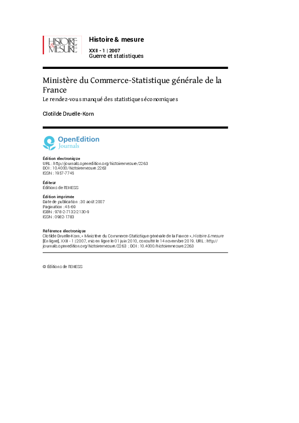 (PDF) Ministère du Commerce-Statistique générale de la France ...