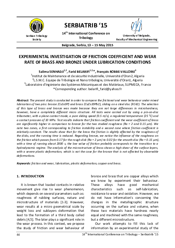 (PDF) Experimental Investigation of Friction Coefficient and Wear Rate ...