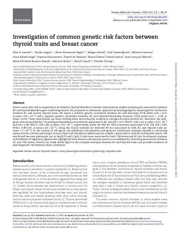 (PDF) Investigation of common genetic risk factors between thyroid ...