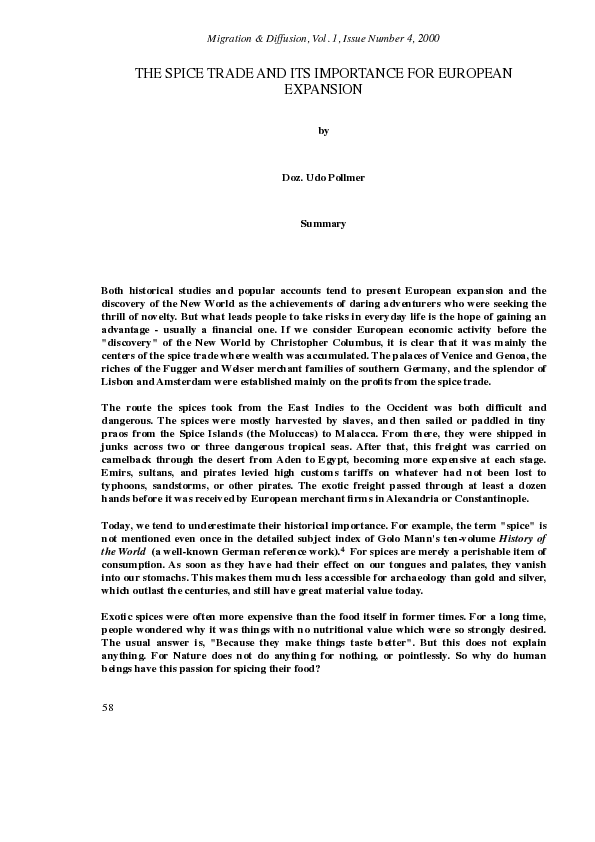 (PDF) The Spice Trade and Its Importance for European Expansion