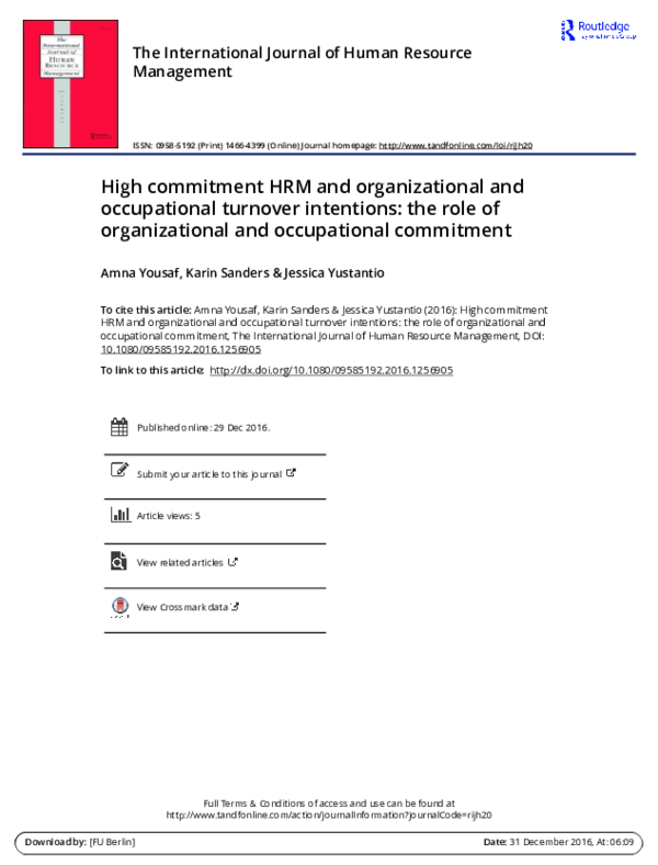 (PDF) High commitment HRM and organizational and occupational turnover ...