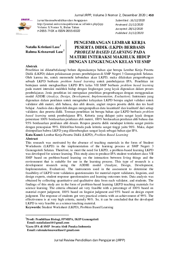 (PDF) Pengembangan Lembar Kerja Peserta Didik (LKPD) Berbasis Problem ...