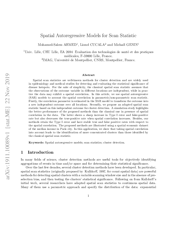 (PDF) Spatial Autoregressive Models for Scan Statistic