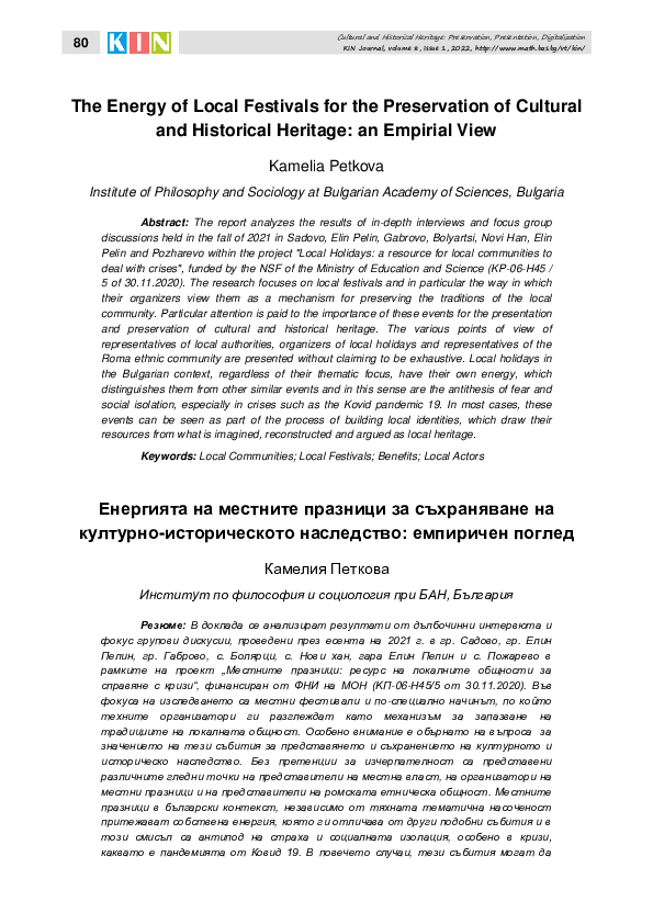 (PDF) The Energy of Local Festivals for the Preservation of Cultural ...