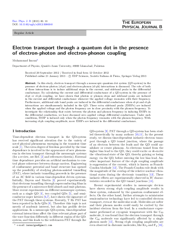 (PDF) Electron transport through a quantum dot in the presence of ...