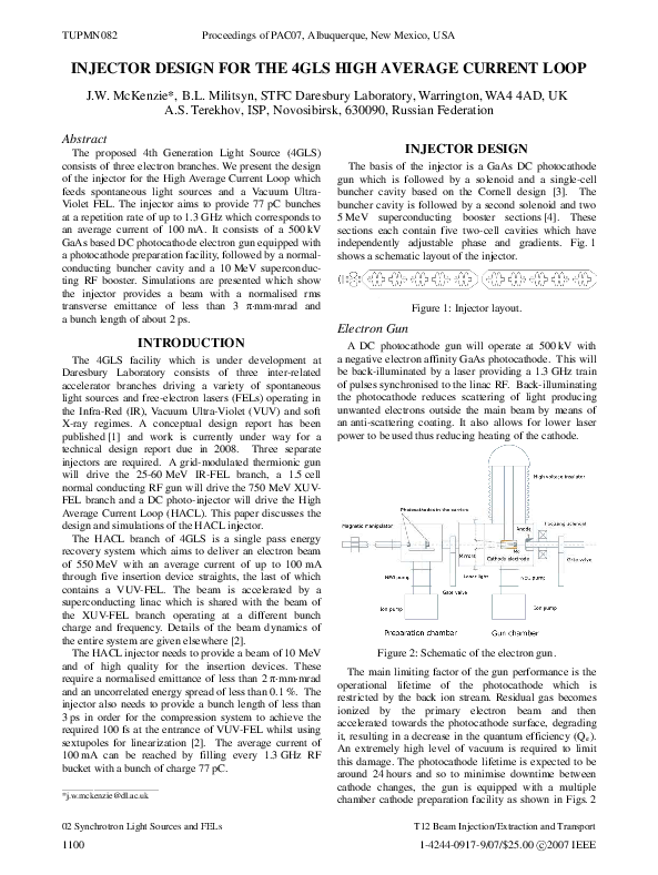 (PDF) Injector Design for 4GLS High Current Electron Beam