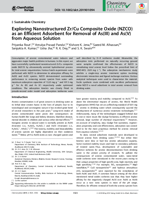 (PDF) Exploring Nanostructured Zr/Cu Composite Oxide (NZCO) as an ...