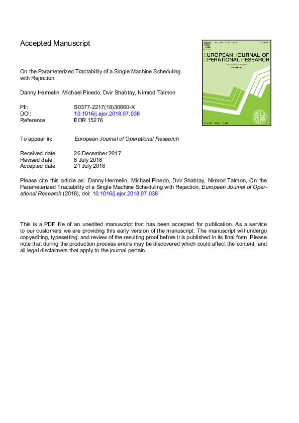 (PDF) On the parameterized tractability of single machine scheduling ...