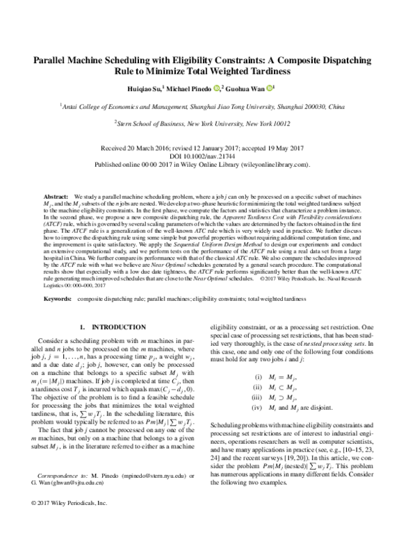 (PDF) Parallel machine scheduling with eligibility constraints: A ...