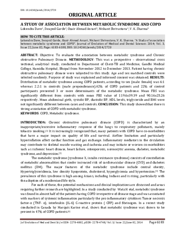 (PDF) A Study of Association Between Metabolic Syndrome and Copd