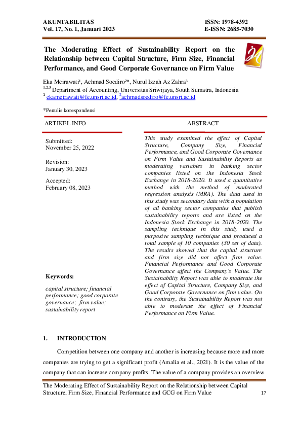 (PDF) The Moderating Effect of Sustainability Report on the ...