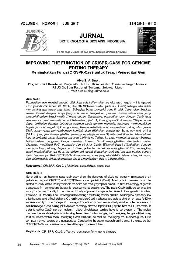 (PDF) Improving the Function of CRISPR-CAS9 for Genome Editing Therapy ...