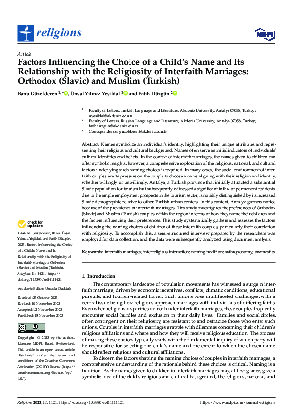 (PDF) Factors Influencing the Choice of a Child's Name and Its ...