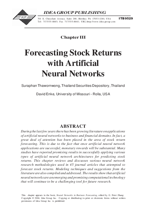 (PDF) Forecasting Stock Returns with Artificial Neural Networks