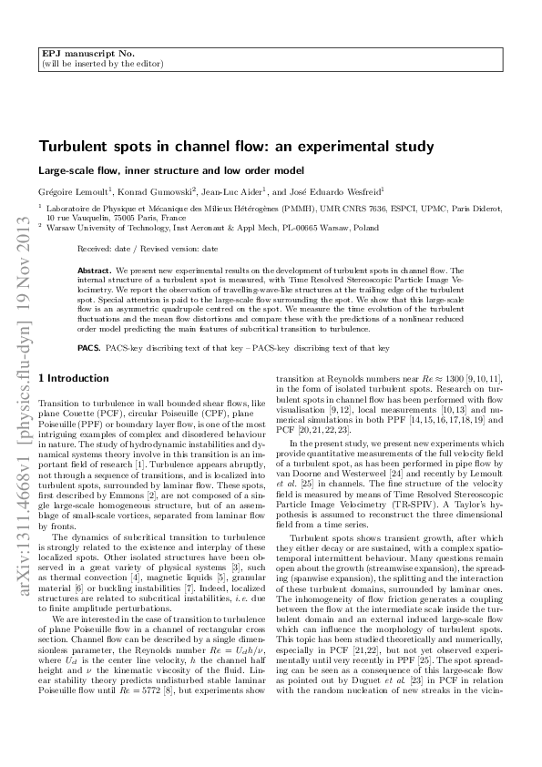 (PDF) Turbulent spots in channel flow: an experimental study Large ...