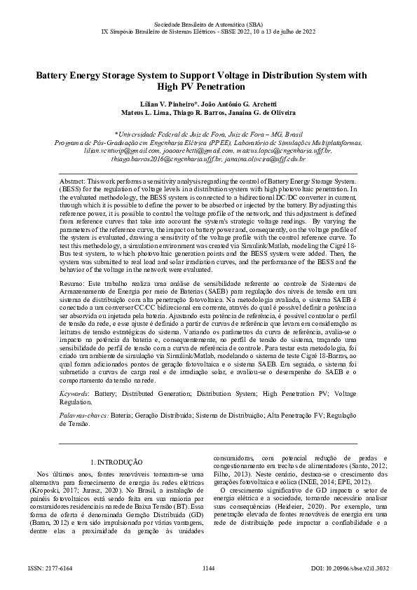 (PDF) Battery Energy Storage System to Support Voltage in Distribution ...