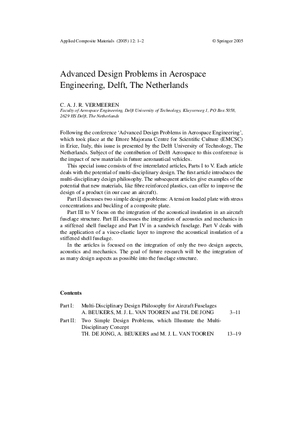 (PDF) Advanced Design Problems in Aerospace Engineering, Delft, The ...