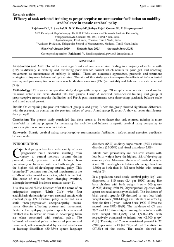 (PDF) Efficacy of task-oriented training vs proprioceptive ...