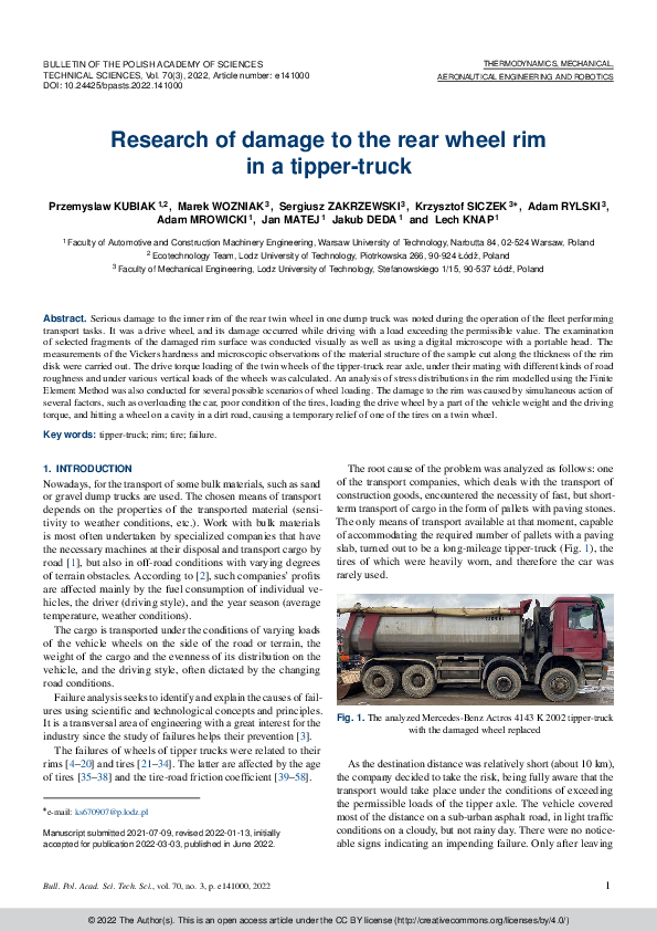 (PDF) Research of damage to the rear wheel rim in a tipper-truck