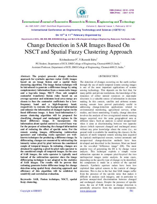 (PDF) Change Detection in SAR Images Based OnNSCT and Spatial Fuzzy ...