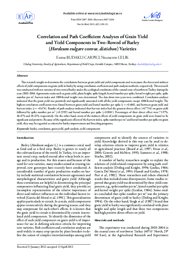 (PDF) Correlation and Path Coefficient Analyses of Grain Yield and ...
