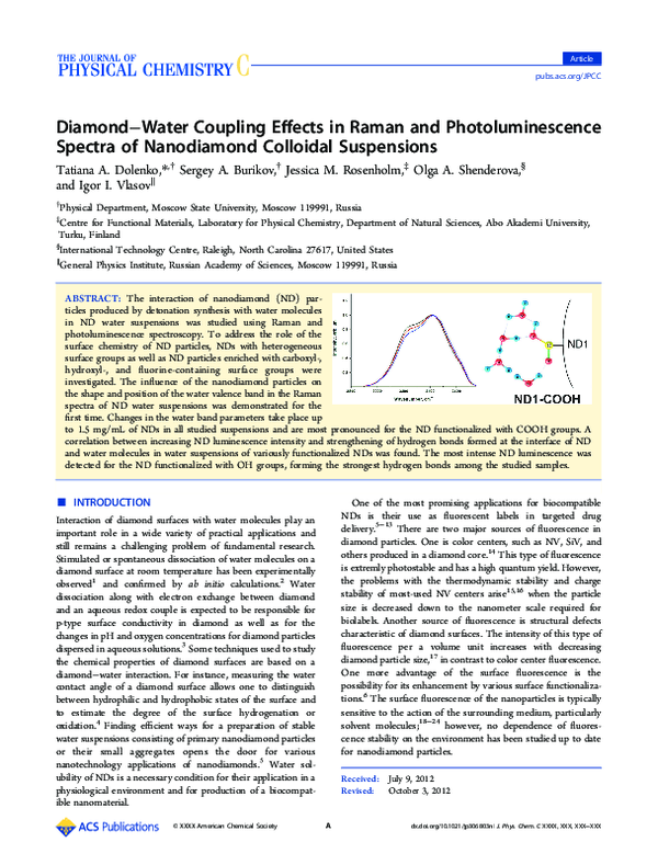 (PDF) Diamond–Water Coupling Effects in Raman and Photoluminescence ...