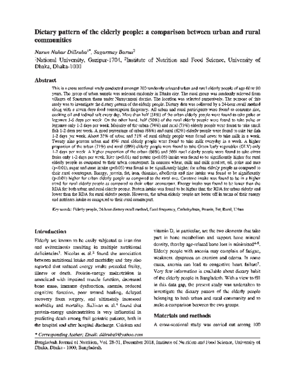 (PDF) Dietary pattern of the elderly people: a comparison between urban ...