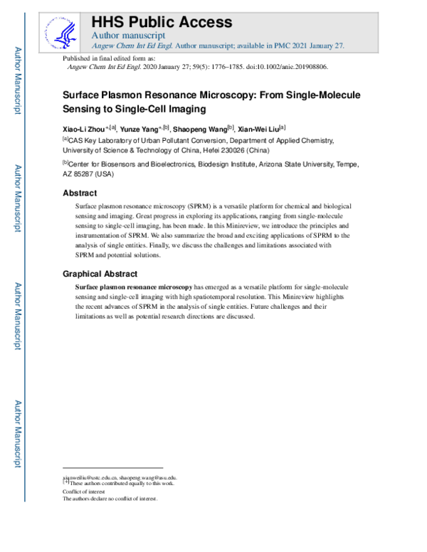 (PDF) Surface Plasmon Resonance Microscopy: From Single‐Molecule ...