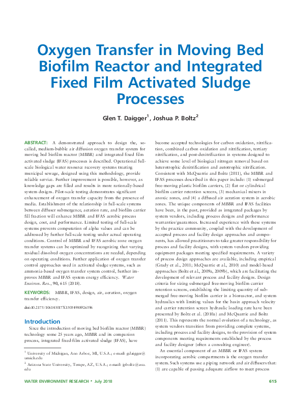 (PDF) Oxygen Transfer in Moving Bed Biofilm Reactor and Integrated ...
