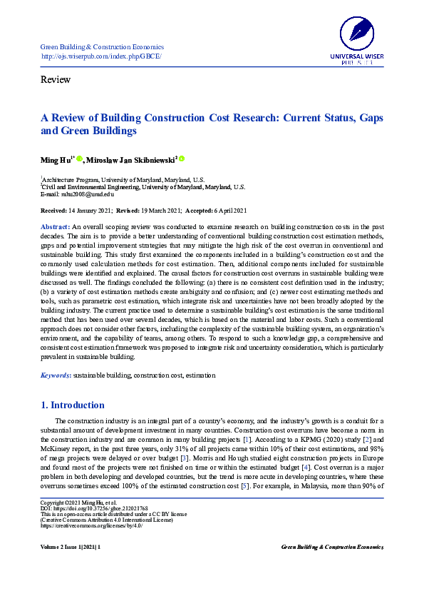 (PDF) A Review of Building Construction Cost Research: Current Status ...