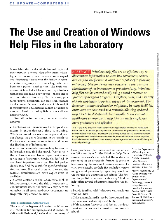 (PDF) The Use and Creation of Windows Help Files in the Laboratory