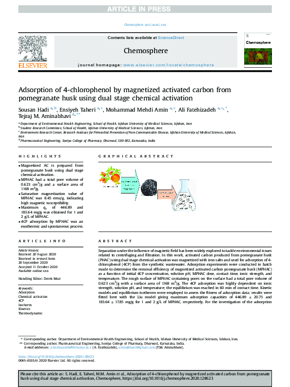 (PDF) Adsorption of 4-chlorophenol by magnetized activated carbon from ...