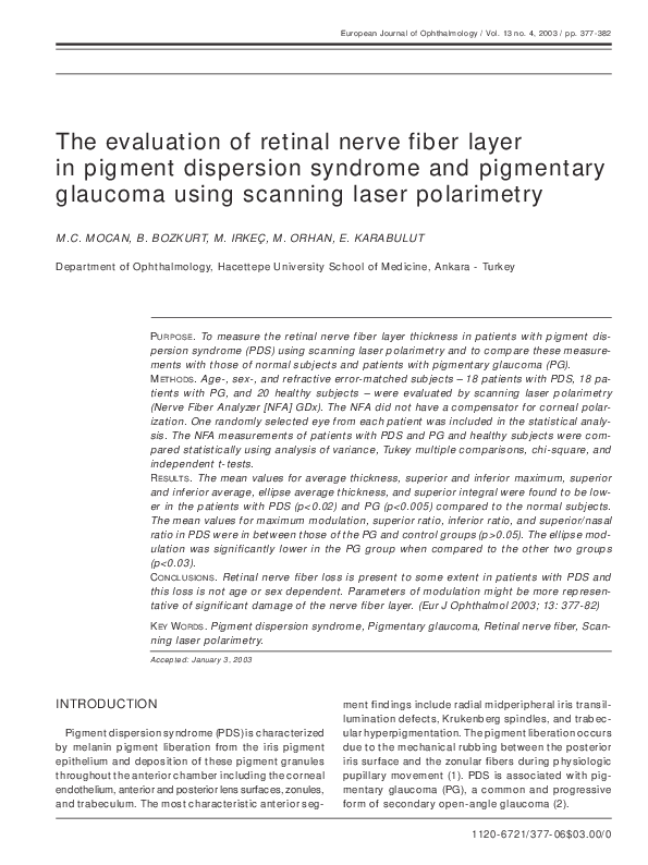 (PDF) The Evaluation of Retinal Nerve Fiber Layer in Pigment Dispersion ...