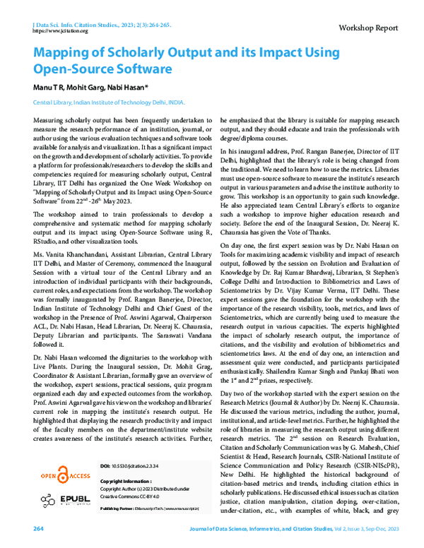 (PDF) Mapping of Scholarly Output and its Impact Using Open-Source Software