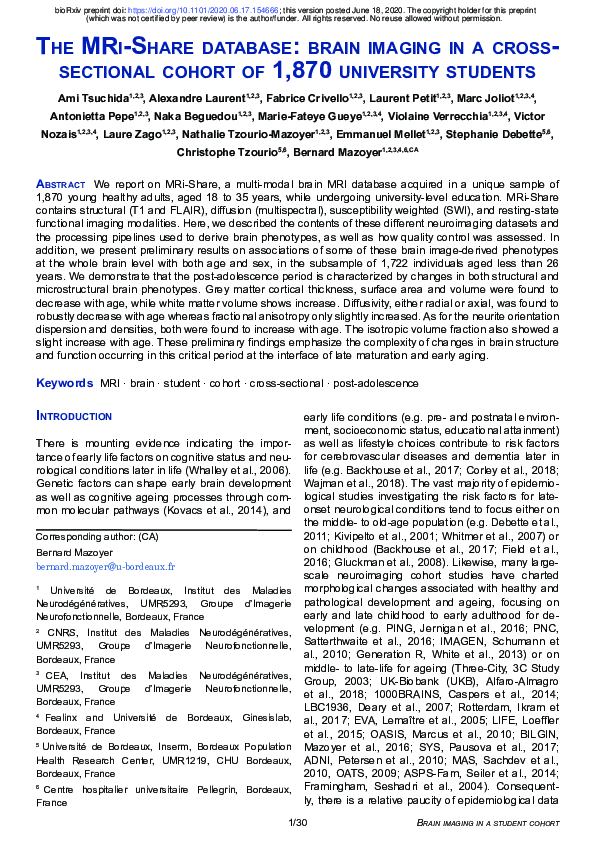 (PDF) The MRi-Share database: brain imaging in a cross-sectional cohort ...