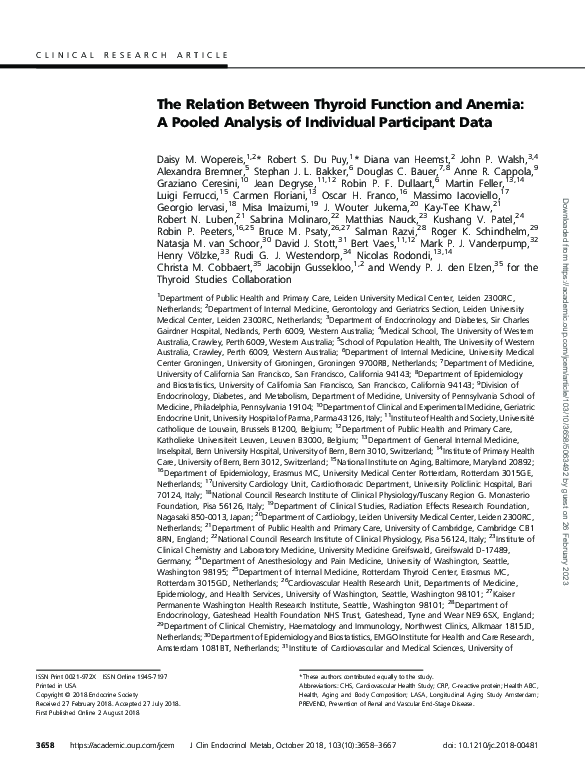 (PDF) The Relation Between Thyroid Function and Anemia: A Pooled ...