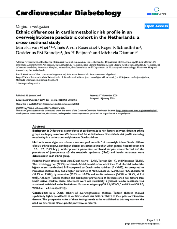 (PDF) Ethnic differences in cardiometabolic risk profile in an ...