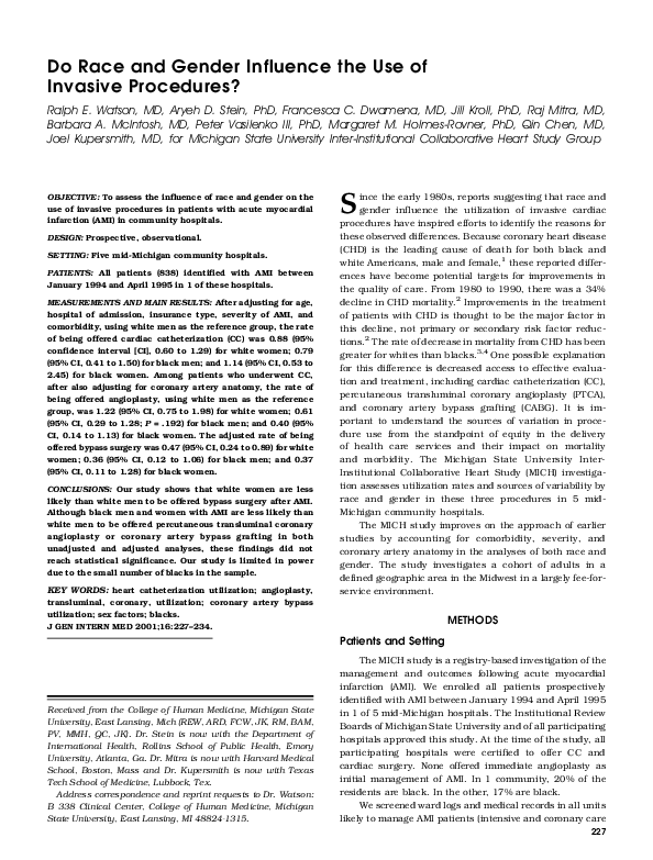 (PDF) Do race and gender influence the use of invasive procedures?