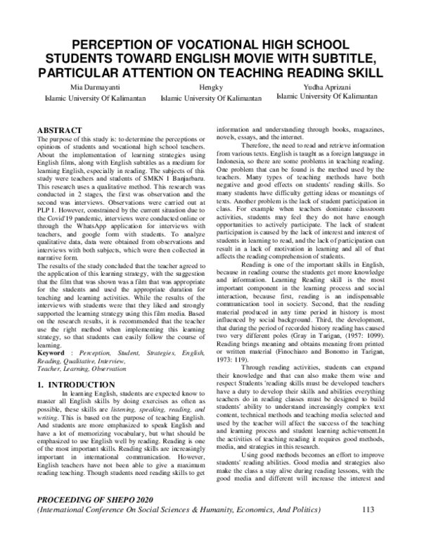 (PDF) Perception of Vocational High School Students Toward English ...