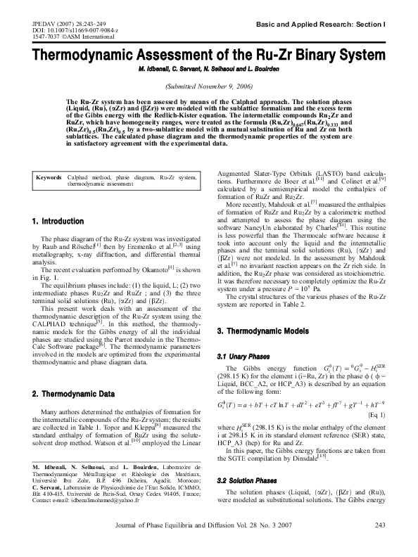(PDF) Thermodynamic Assessment of the Ru-Zr Binary System