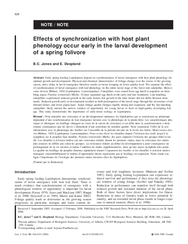 (PDF) Effects of synchronization with host plant phenology occur early ...