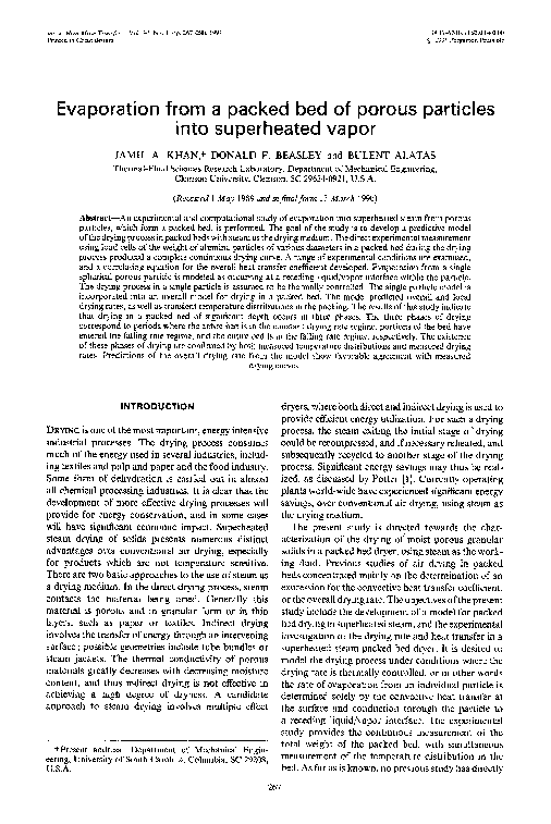 (PDF) Evaporation from a packed bed of porous particles into ...