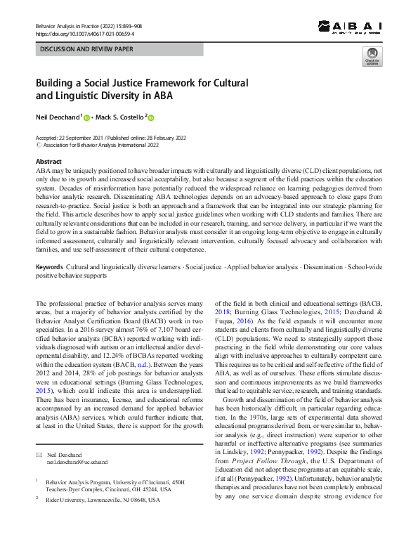 (PDF) Building a Social Justice Framework for Cultural and Linguistic ...
