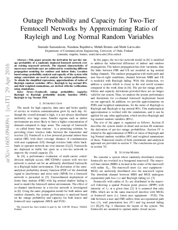 (PDF) Outage Probability and Capacity for Two-Tier Femtocell Networks ...
