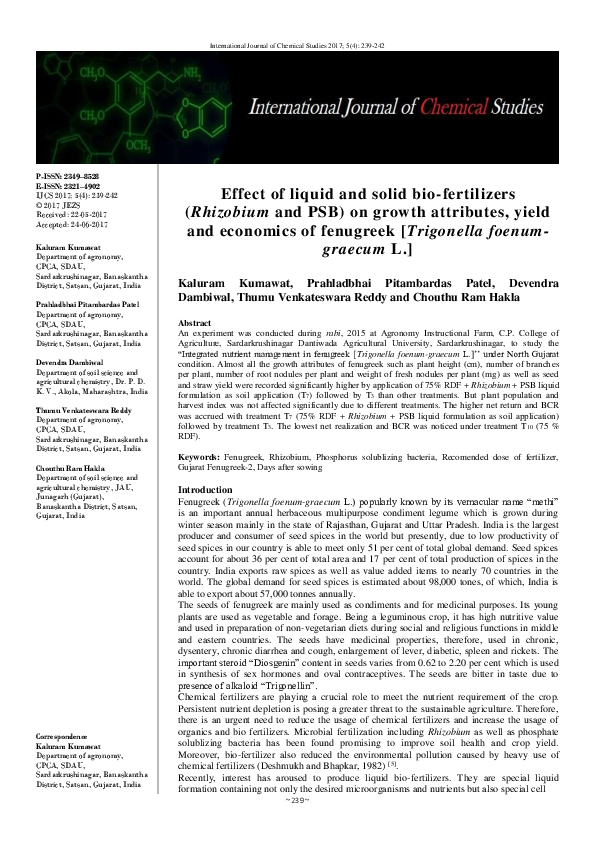 (PDF) Effect of liquid and solid bio-fertilizers (Rhizobium and PSB) on ...