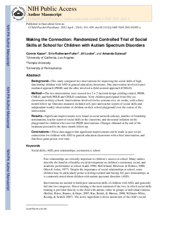 (PDF) Making the connection: randomized controlled trial of social ...
